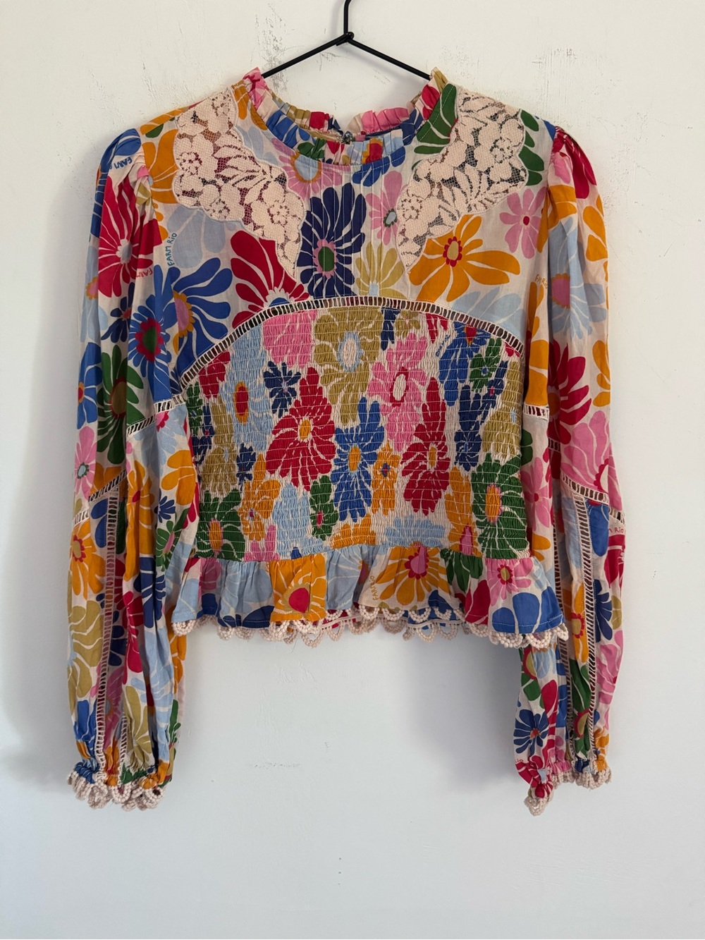 FARM Rio Multicolor Floral Smocked Peplum Blouse - Picture 2 of 6